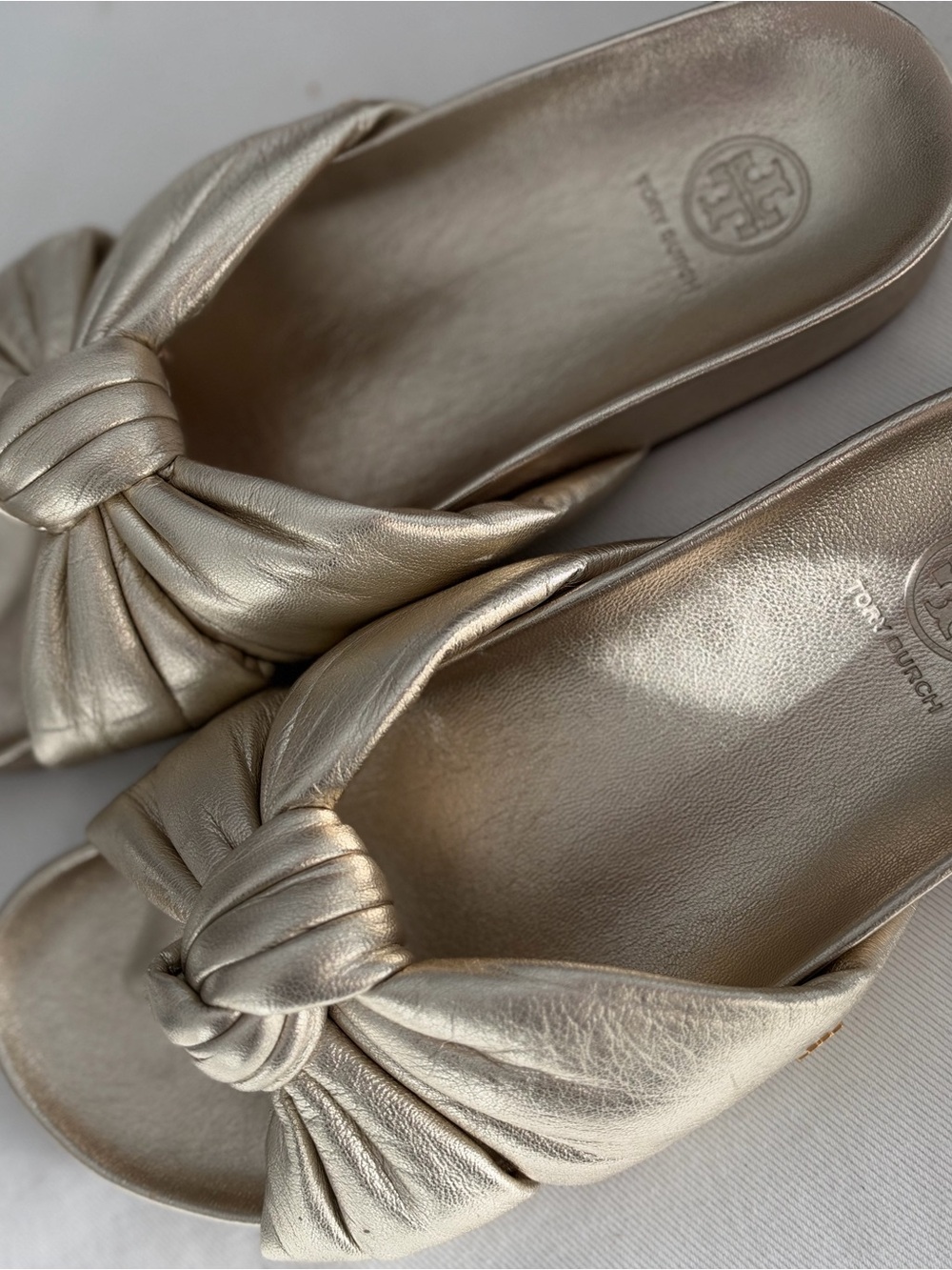 Tory Burch Metallic Champagne Knotted Slide Mule